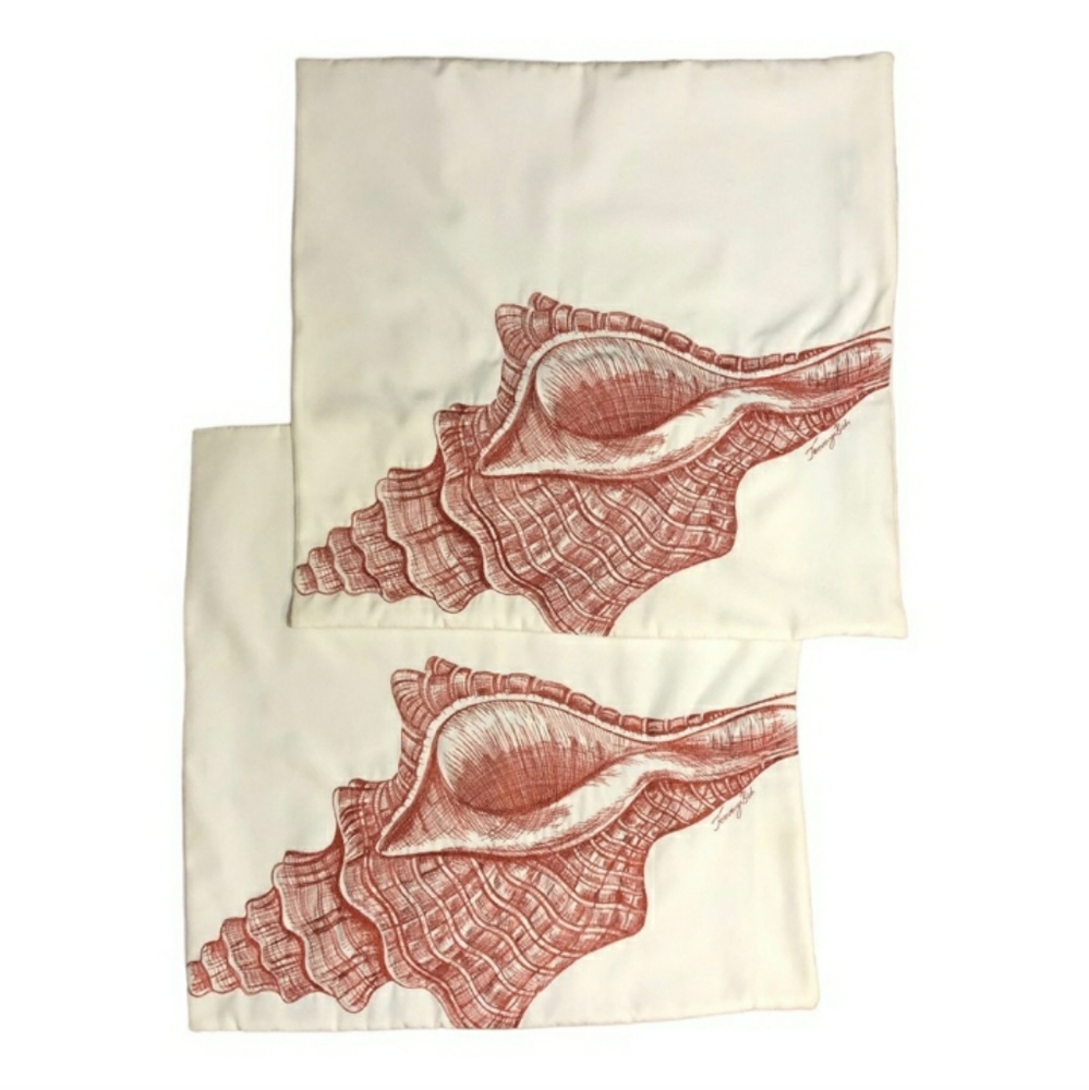 TOMMY BAHAMA Home Embroidered Conch Shell Pillow Cover Set of 2EUC!